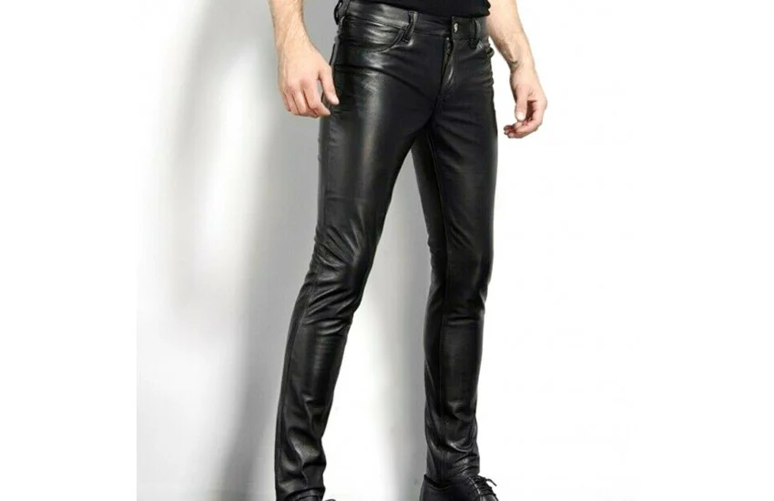 Alacrity Men's Slim Black Vegan Leather Pants